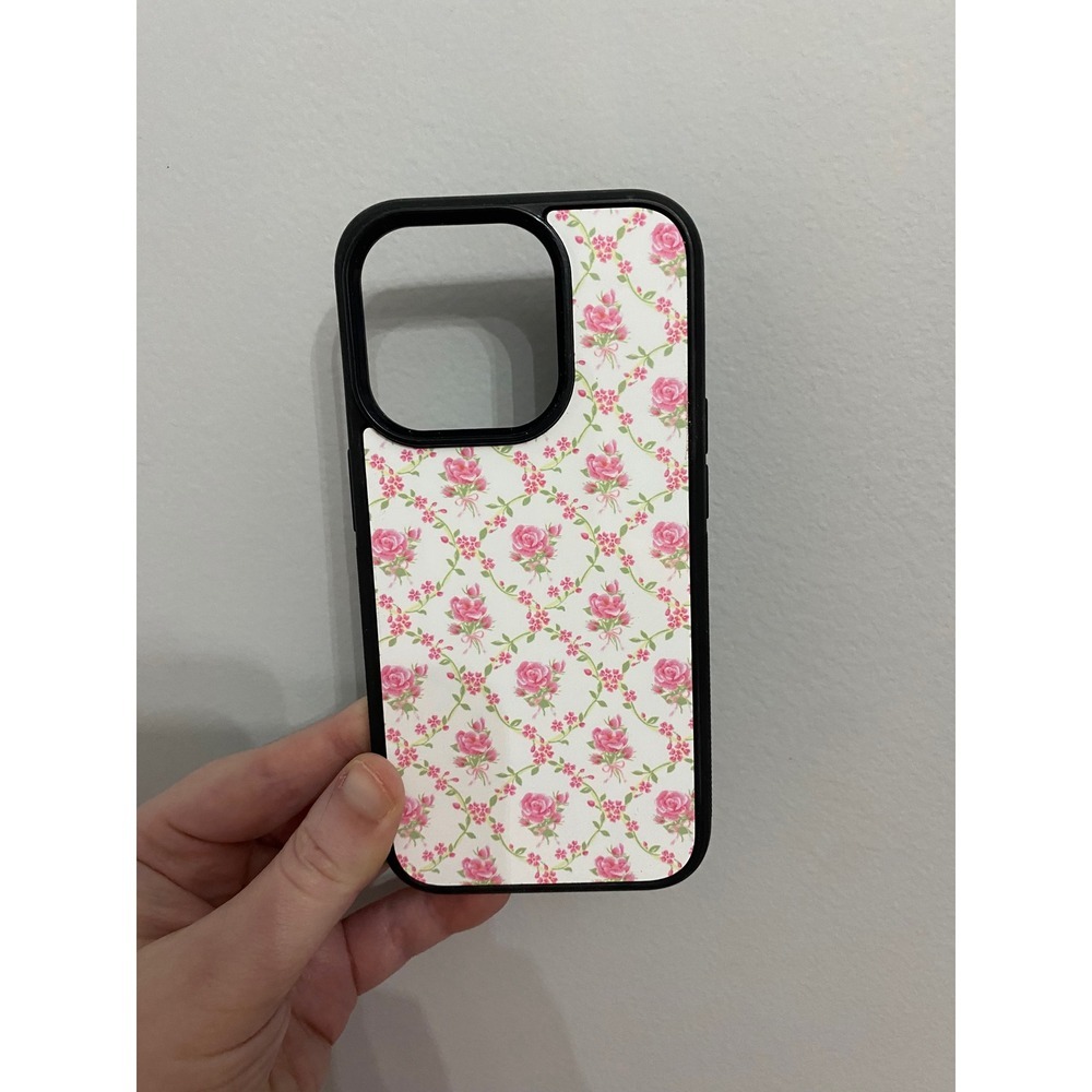 iPhone 15 Pro Case Unisex Pink‎ White Floral Rose Trellis Cottagecore Aesthetic